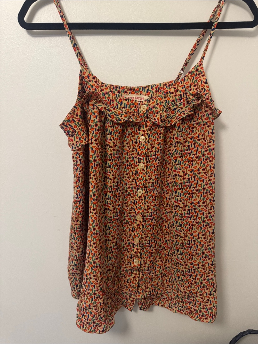 Rebecca Taylor Orange Multicolor Floral Ruffle-Trim Silk Camisole 4
